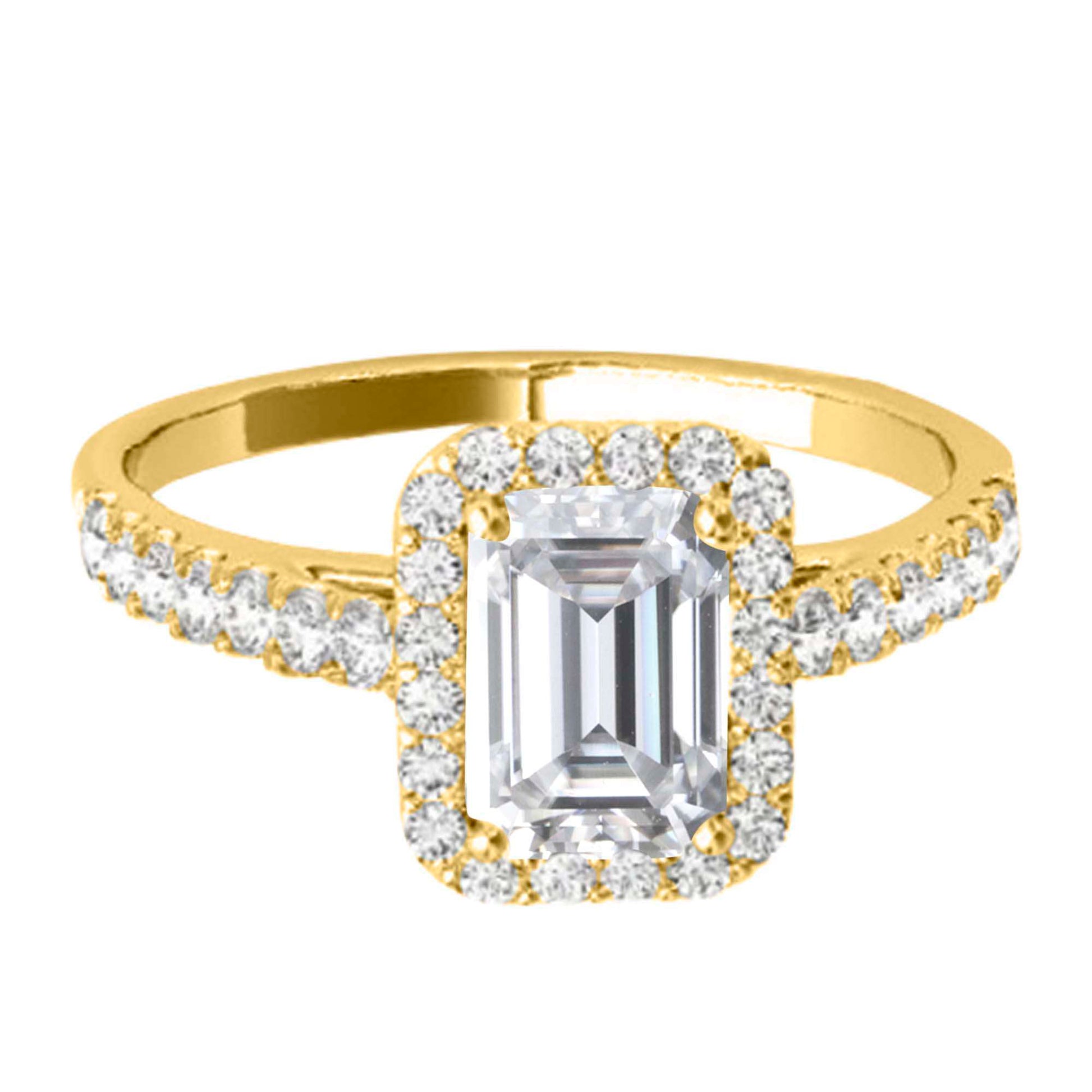 2.25 Carat Emerald Cut Moissanite & Diamond Halo Engagement Ring in 10K Rose, White, or Yellow Gold | Mauli Jewels Mauli Jewels