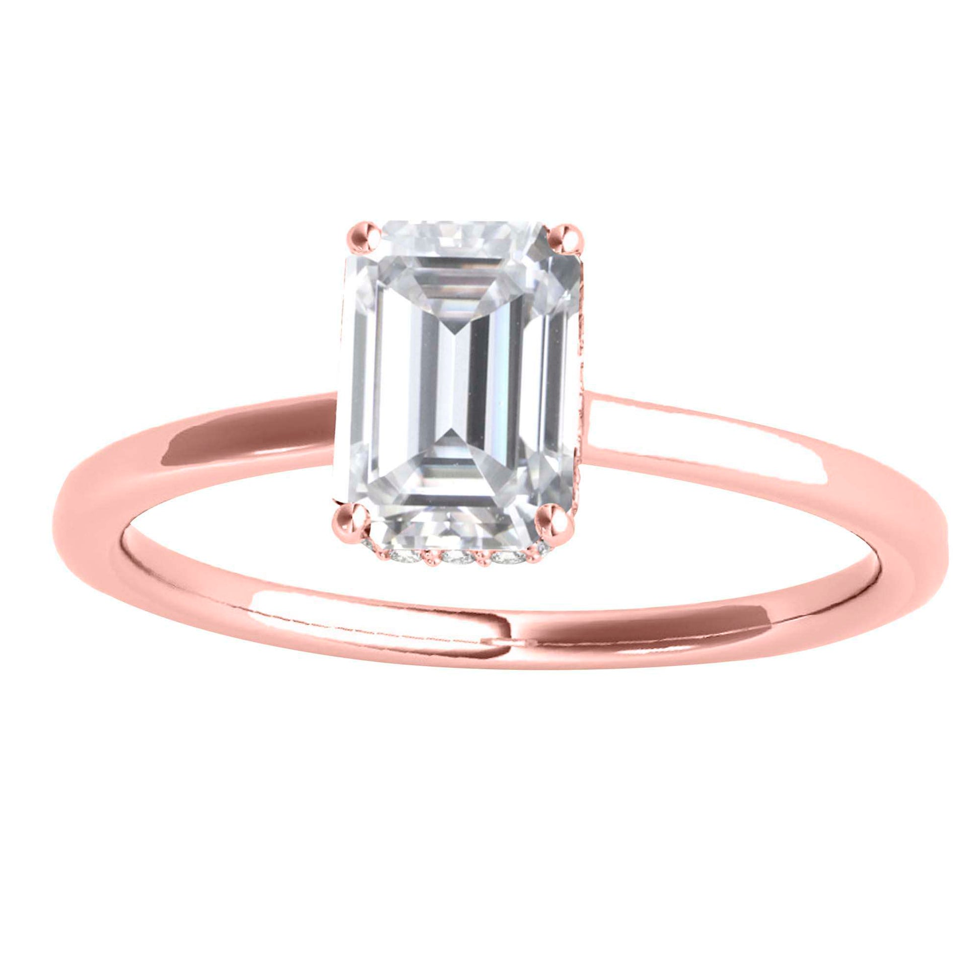 2.10 Carat Emerald Cut Moissanite Diamond Engagement Rings In 10K Solid Rose White & Yellow Gold Mauli Jewels