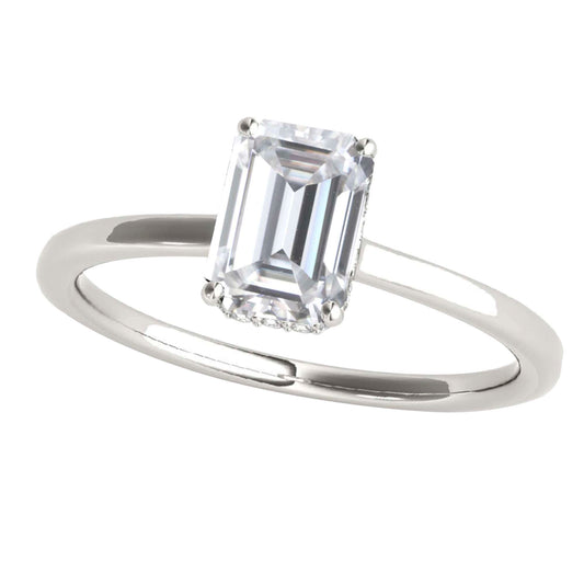 2.10 Carat Emerald Cut Moissanite Diamond Engagement Rings In 10K Solid Rose White & Yellow Gold Mauli Jewels