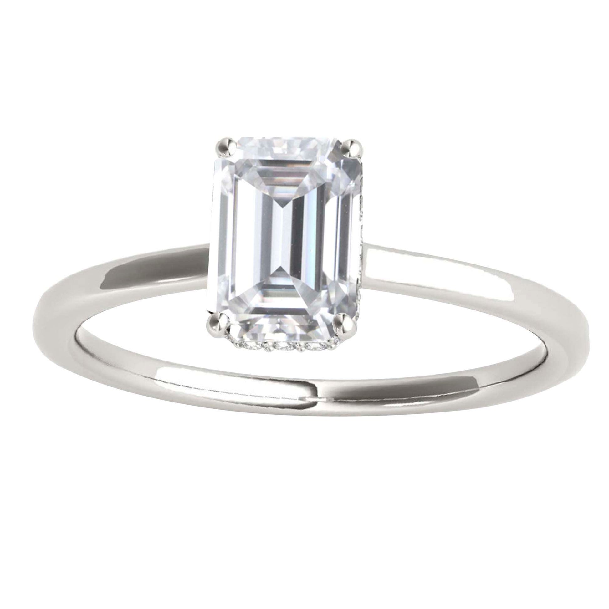 2.10 Carat Emerald Cut Moissanite Diamond Engagement Rings In 10K Solid Rose White & Yellow Gold Mauli Jewels