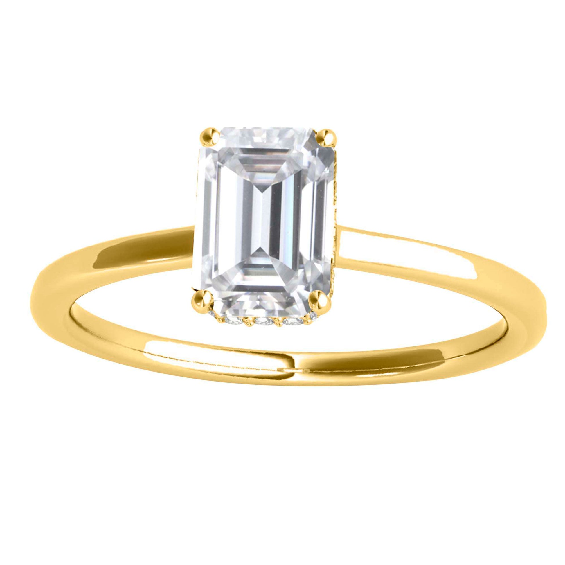 2.10 Carat Emerald Cut Moissanite Diamond Engagement Rings In 10K Solid Rose White & Yellow Gold Mauli Jewels