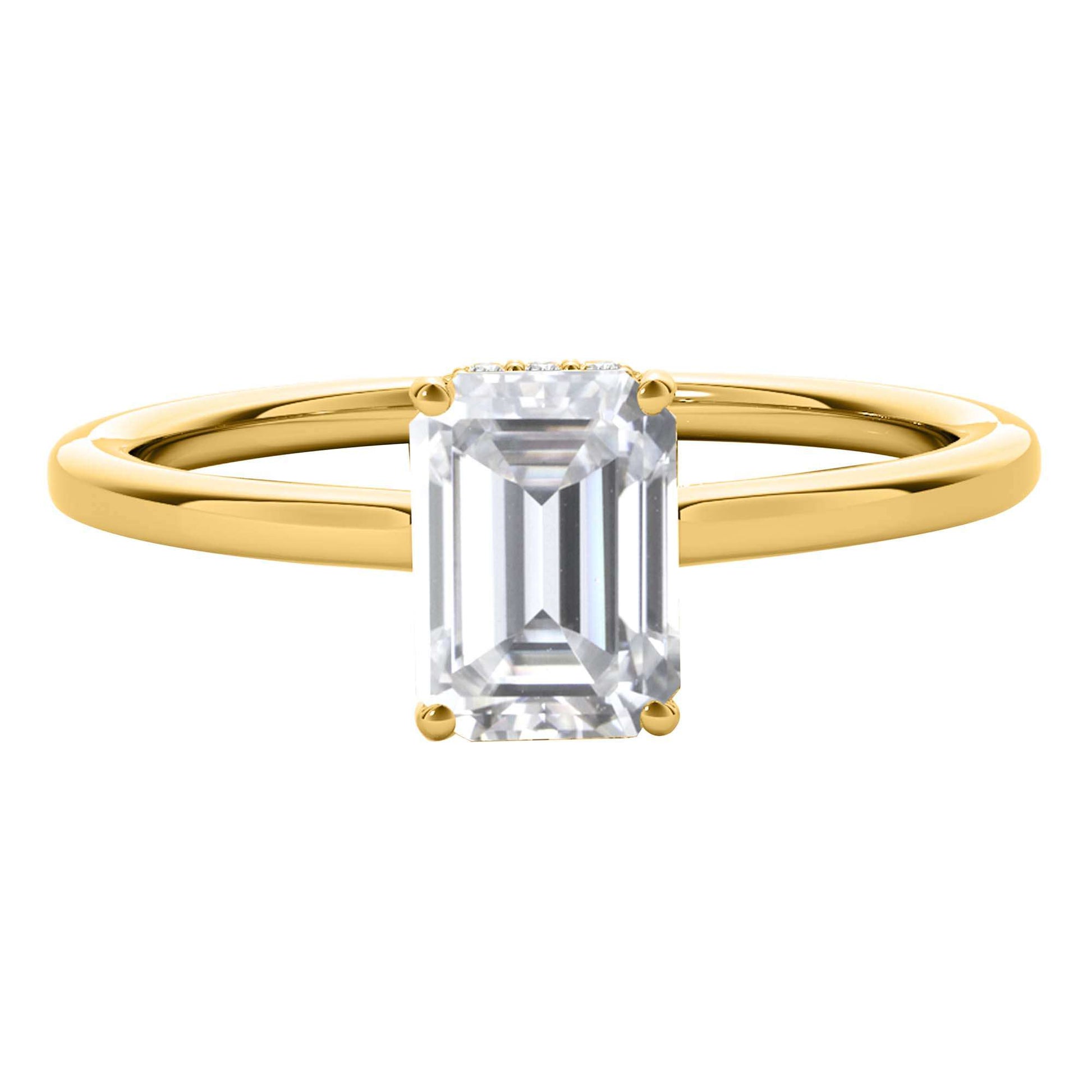 2.10 Carat Emerald Cut Moissanite Diamond Engagement Rings In 10K Solid Rose White & Yellow Gold Mauli Jewels