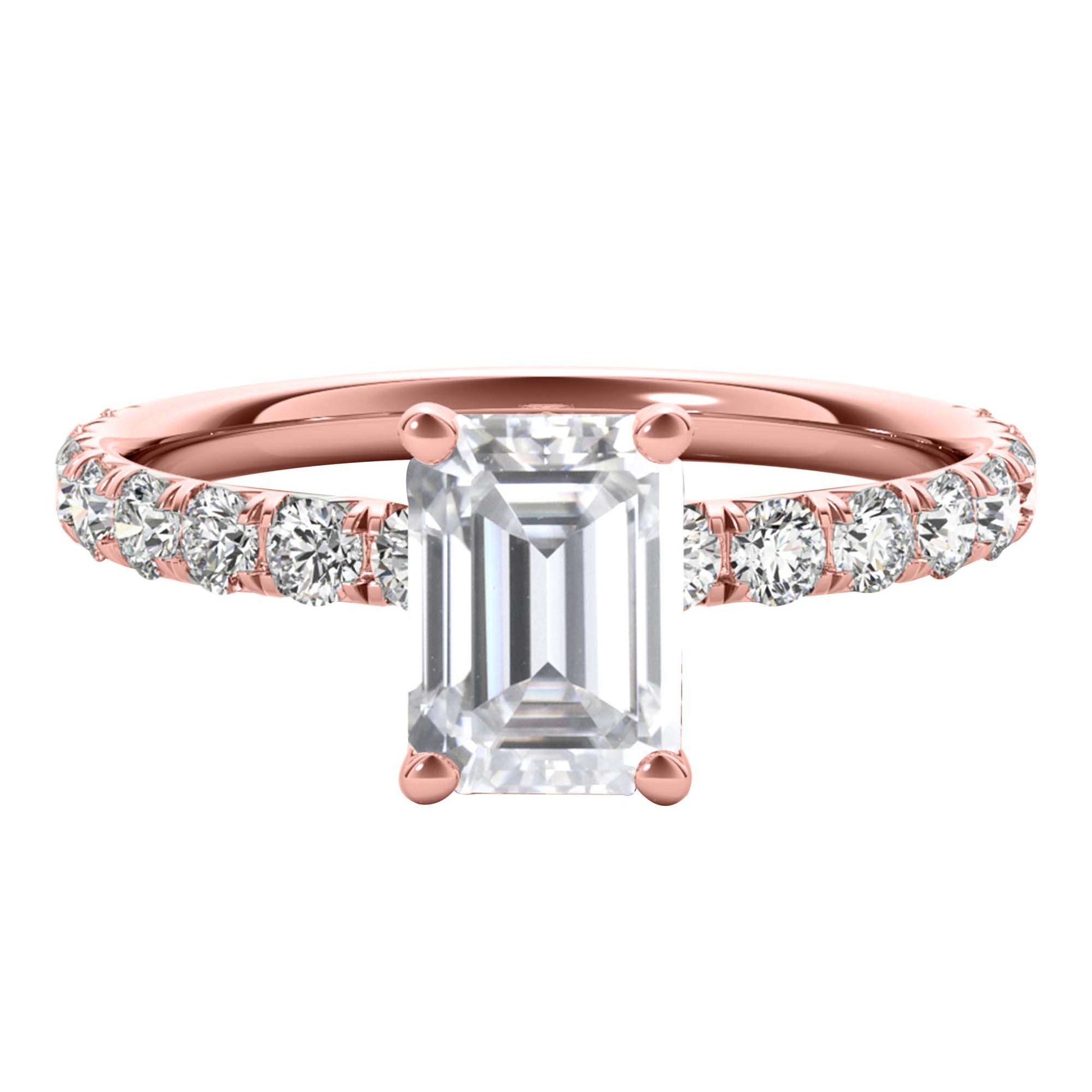 MAULI JEWELS 2.50 Carat Emerald Cut Moissanite (G-H/ VS1) And Natural Diamond Engagement Rings In 10K Solid Rose White & Yellow Gold Mauli Jewels