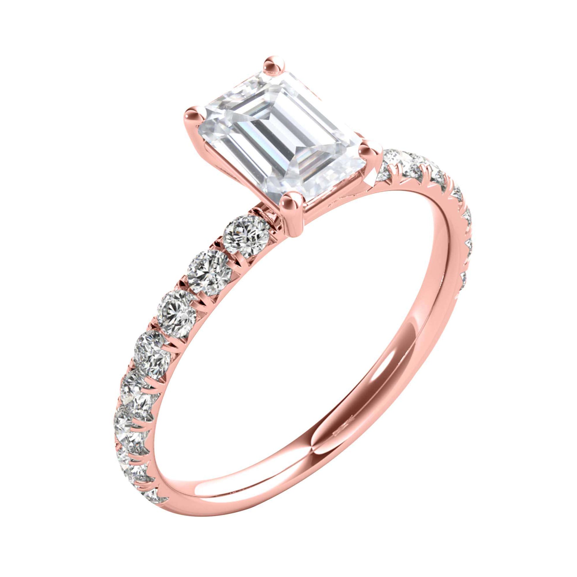 MAULI JEWELS 2.50 Carat Emerald Cut Moissanite (G-H/ VS1) And Natural Diamond Engagement Rings In 10K Solid Rose White & Yellow Gold Mauli Jewels