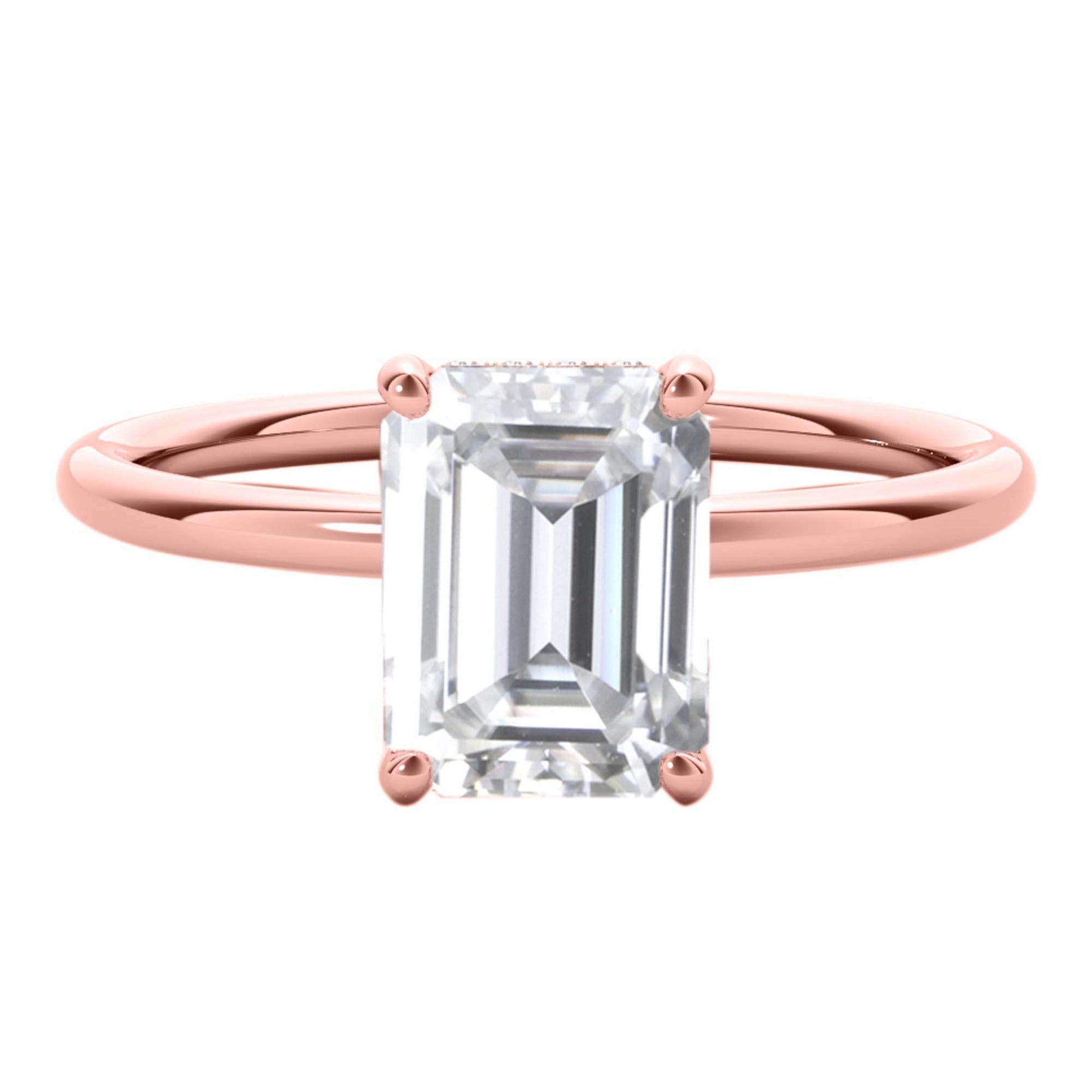 2.05 Carat Emerald Cut Moissanite (G-H/ VS1) And Natural Diamond Engagement Rings In 10K Solid Rose White & Yellow Gold Mauli Jewels