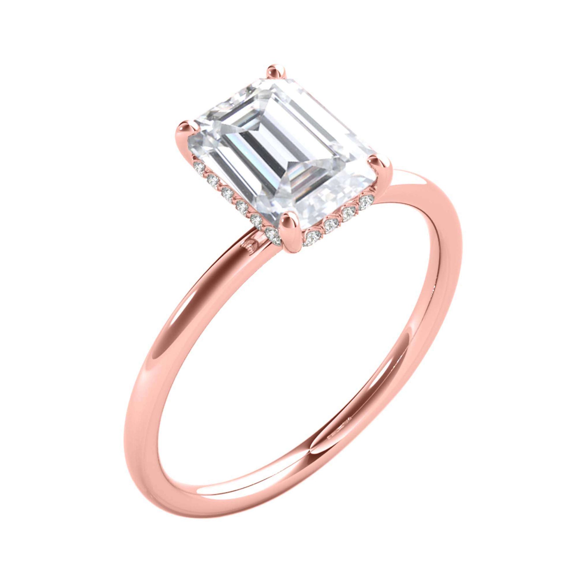 2.05 Carat Emerald Cut Moissanite (G-H/ VS1) And Natural Diamond Engagement Rings In 10K Solid Rose White & Yellow Gold Mauli Jewels