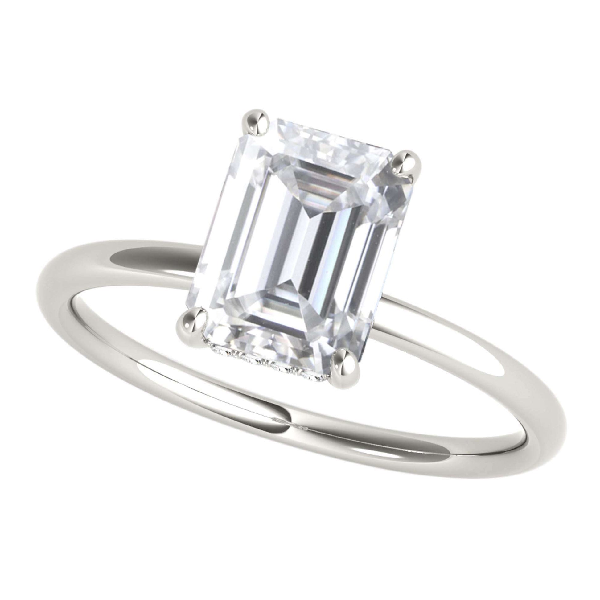 2.05 Carat Emerald Cut Moissanite (G-H/ VS1) And Natural Diamond Engagement Rings In 10K Solid Rose White & Yellow Gold Mauli Jewels