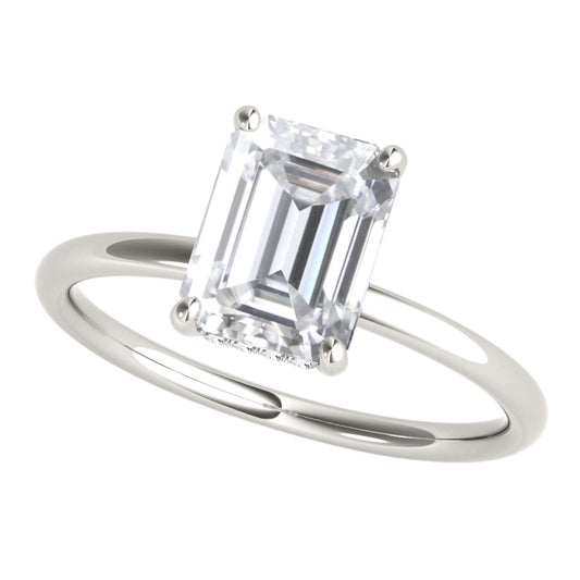 2.05 Carat Emerald Cut Moissanite (G-H/ VS1) And Natural Diamond Engagement Rings In 10K Solid Rose White & Yellow Gold Mauli Jewels