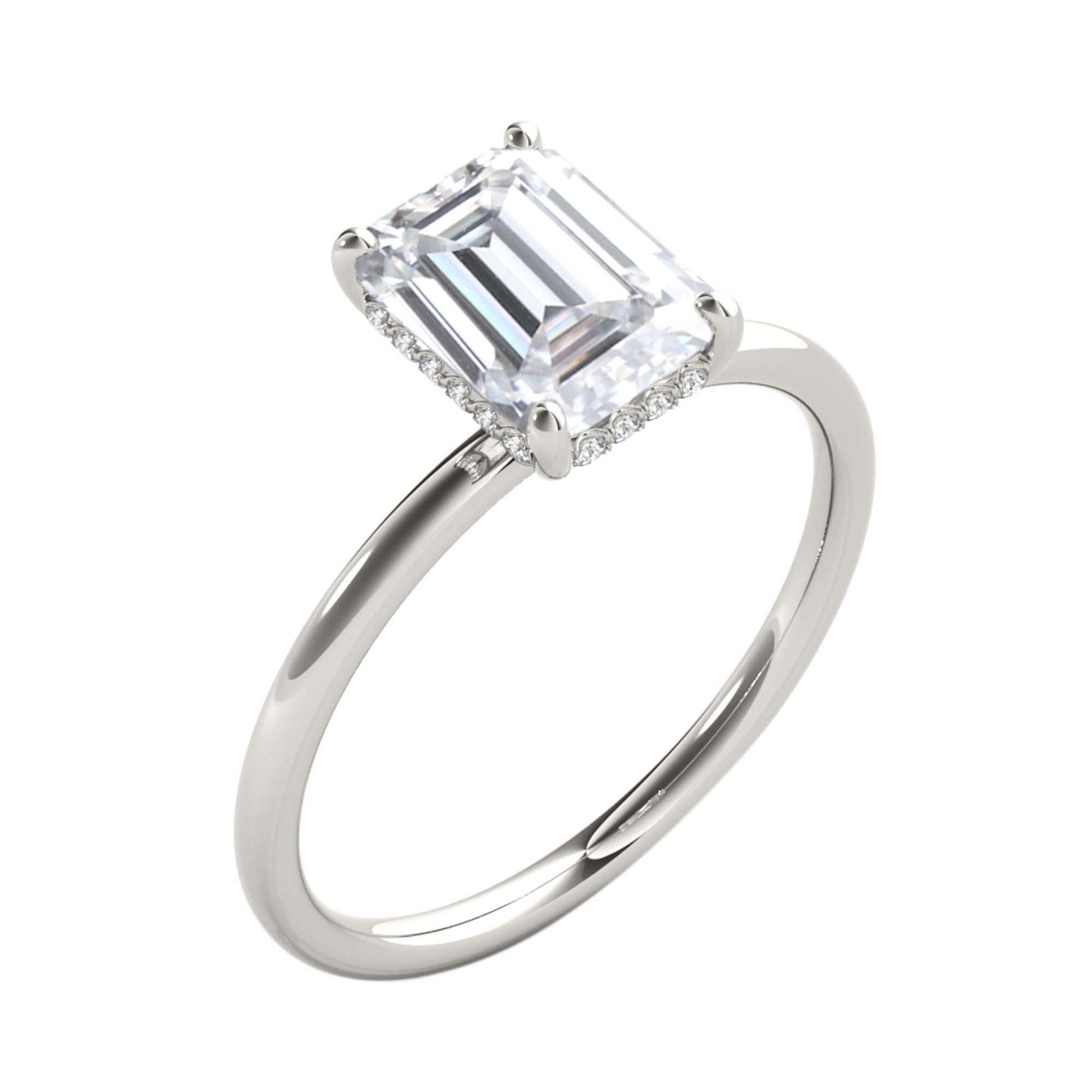 2.05 Carat Emerald Cut Moissanite (G-H/ VS1) And Natural Diamond Engagement Rings In 10K Solid Rose White & Yellow Gold Mauli Jewels