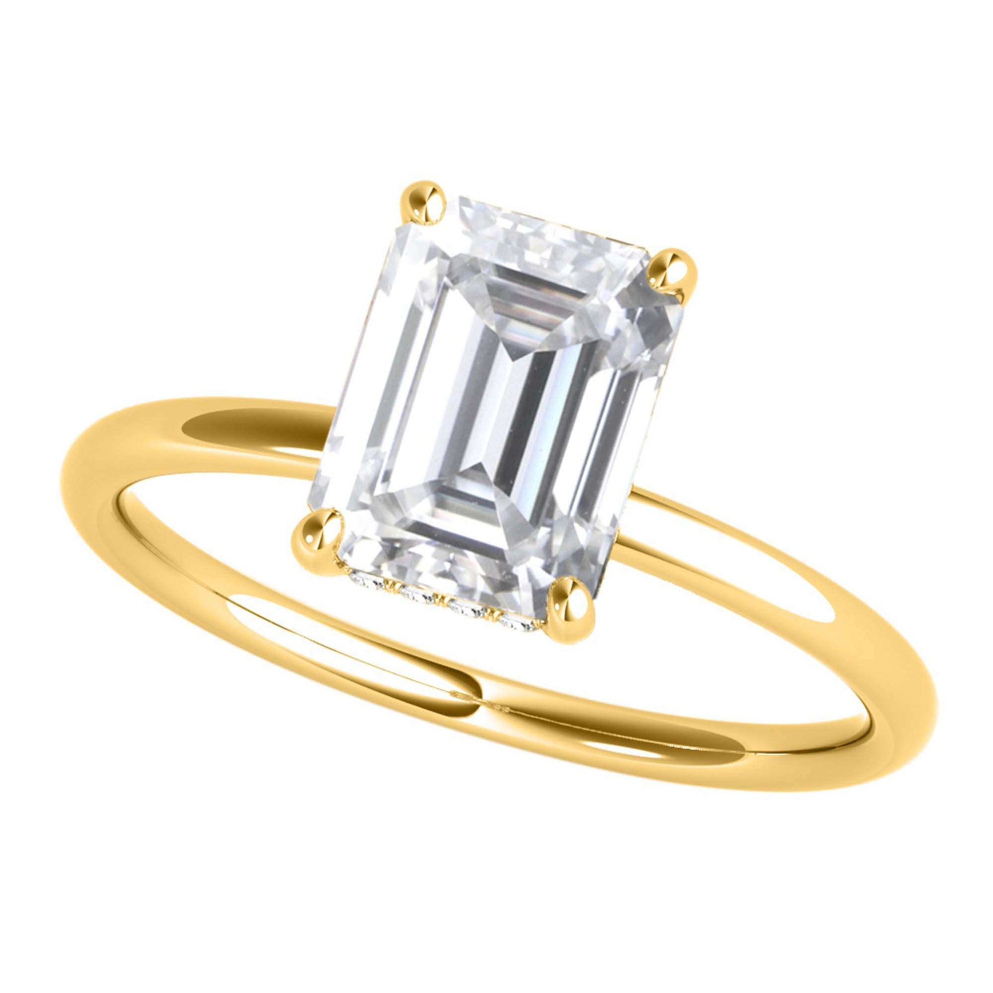 2.05 Carat Emerald Cut Moissanite (G-H/ VS1) And Natural Diamond Engagement Rings In 10K Solid Rose White & Yellow Gold Mauli Jewels
