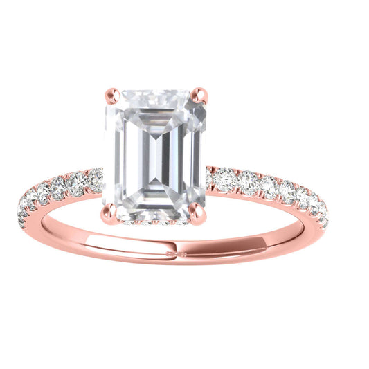 MAULI JEWELS 2.30 Carat Emerald Cut Moissanite (G-H/ VS1) And Natural Diamond Engagement Rings In 10K Solid Rose White & Yellow Gold Mauli Jewels
