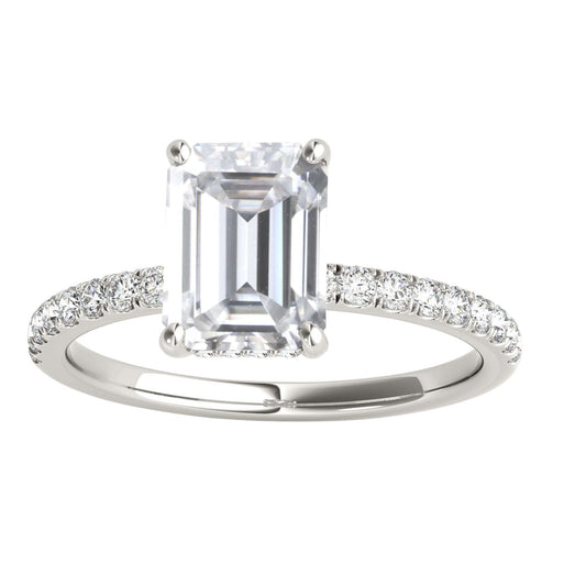 MAULI JEWELS 2.30 Carat Emerald Cut Moissanite (G-H/ VS1) And Natural Diamond Engagement Rings In 10K Solid Rose White & Yellow Gold Mauli Jewels