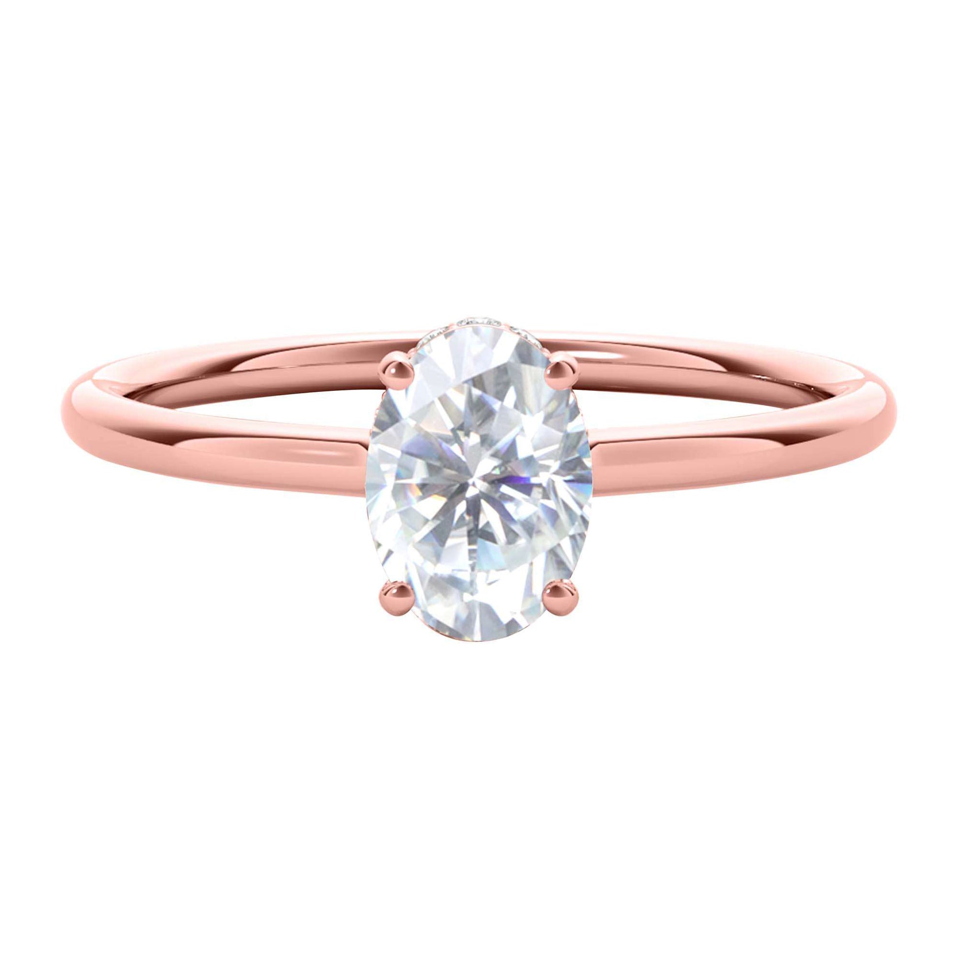 MAULI JEWELS 1.05 Carat Oval Moissanite (G-H/ VS1) And Natural Diamond Engagement Rings In 14K Solid Rose White & Yellow Gold Mauli Jewels