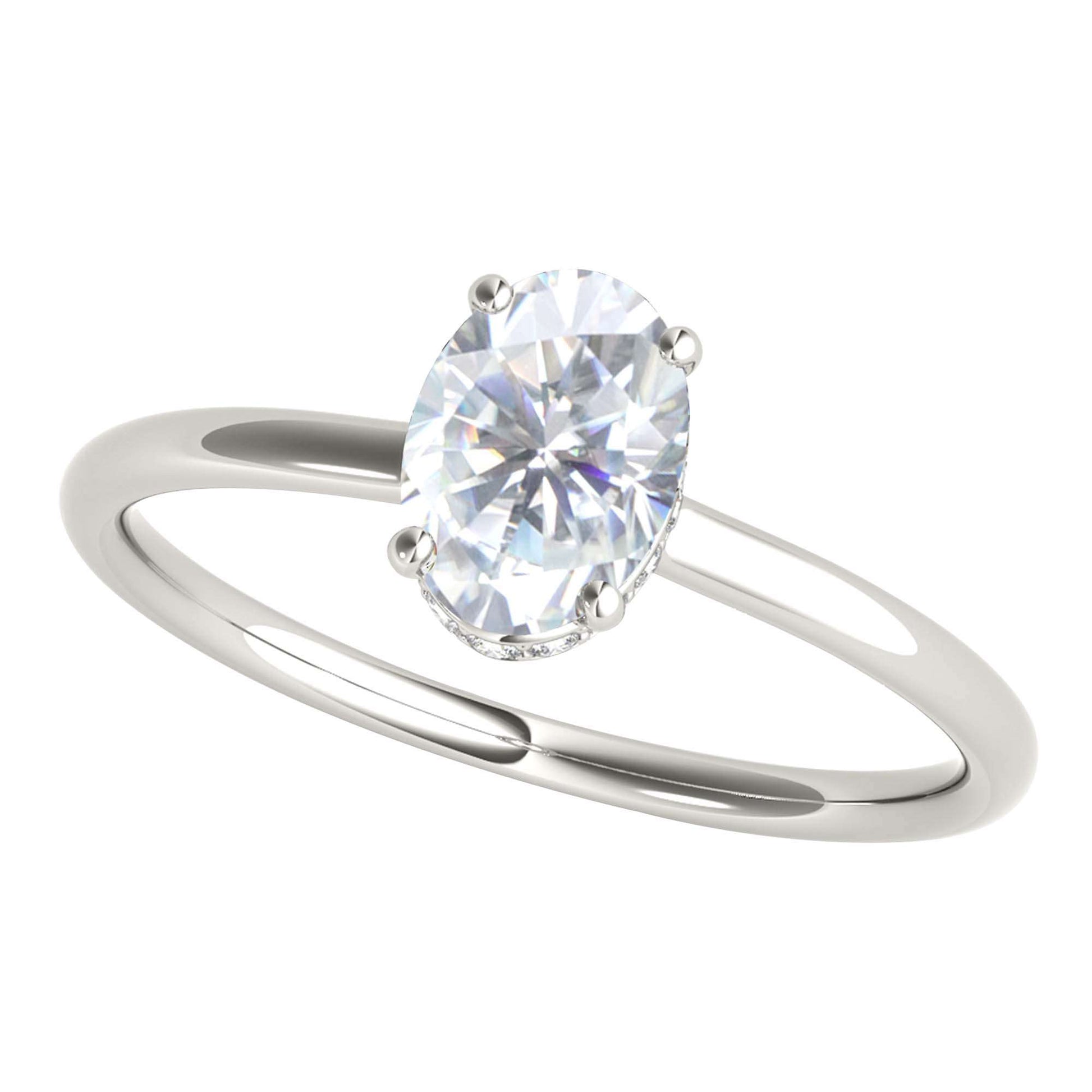 MAULI JEWELS 1.05 Carat Oval Moissanite (G-H/ VS1) And Natural Diamond Engagement Rings In 14K Solid Rose White & Yellow Gold Mauli Jewels