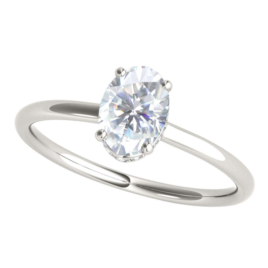 MAULI JEWELS 1.05 Carat Oval Moissanite (G-H/ VS1) And Natural Diamond Engagement Rings In 14K Solid Rose White & Yellow Gold Mauli Jewels