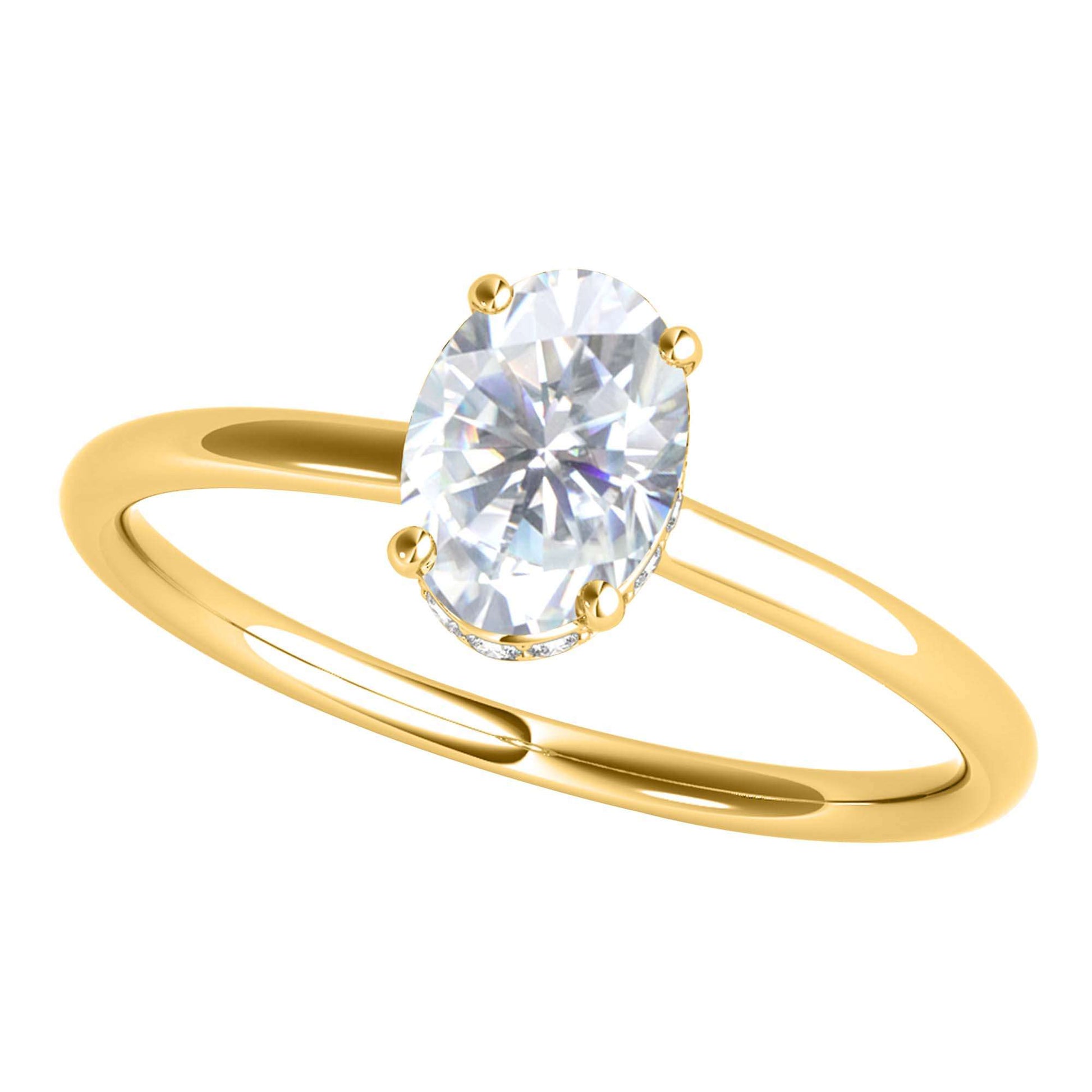 MAULI JEWELS 1.05 Carat Oval Moissanite (G-H/ VS1) And Natural Diamond Engagement Rings In 14K Solid Rose White & Yellow Gold Mauli Jewels