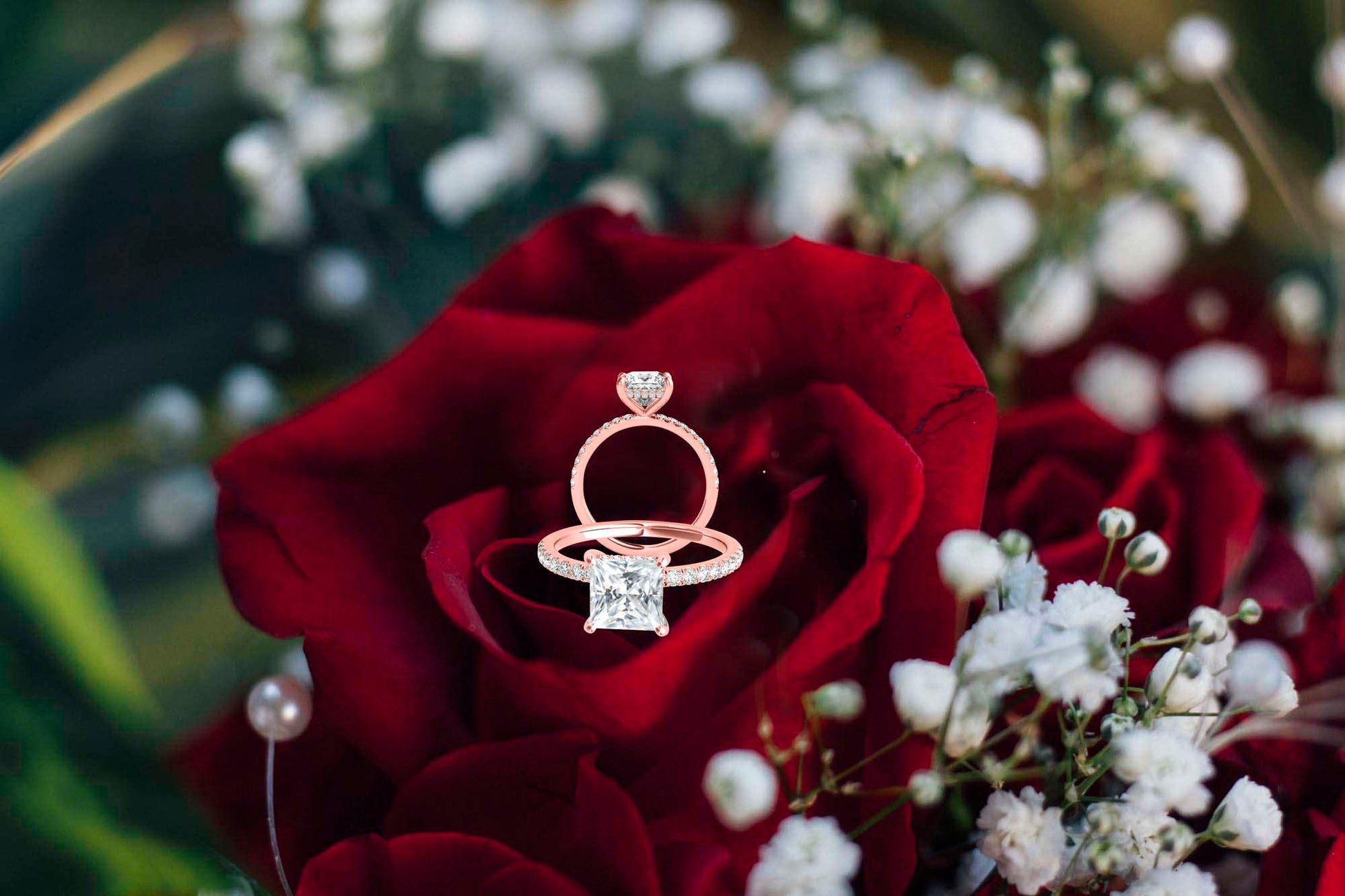 MAULI JEWELS 1.55 Carat Princess Moissanite Natural Diamond Engagement Rings In 14K Solid Rose White Yellow Gold Mauli Jewels