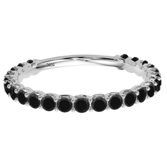 0.75 Carat Natural Black Diamond 1/2 Eternity Wedding Band In 10K Solid White Gold For Women Mauli Jewels