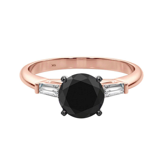 1.50 Carat Black And White Baguette Diamond Engagement Rings In 10K Solid Rose White Yellow Gold Mauli Jewels