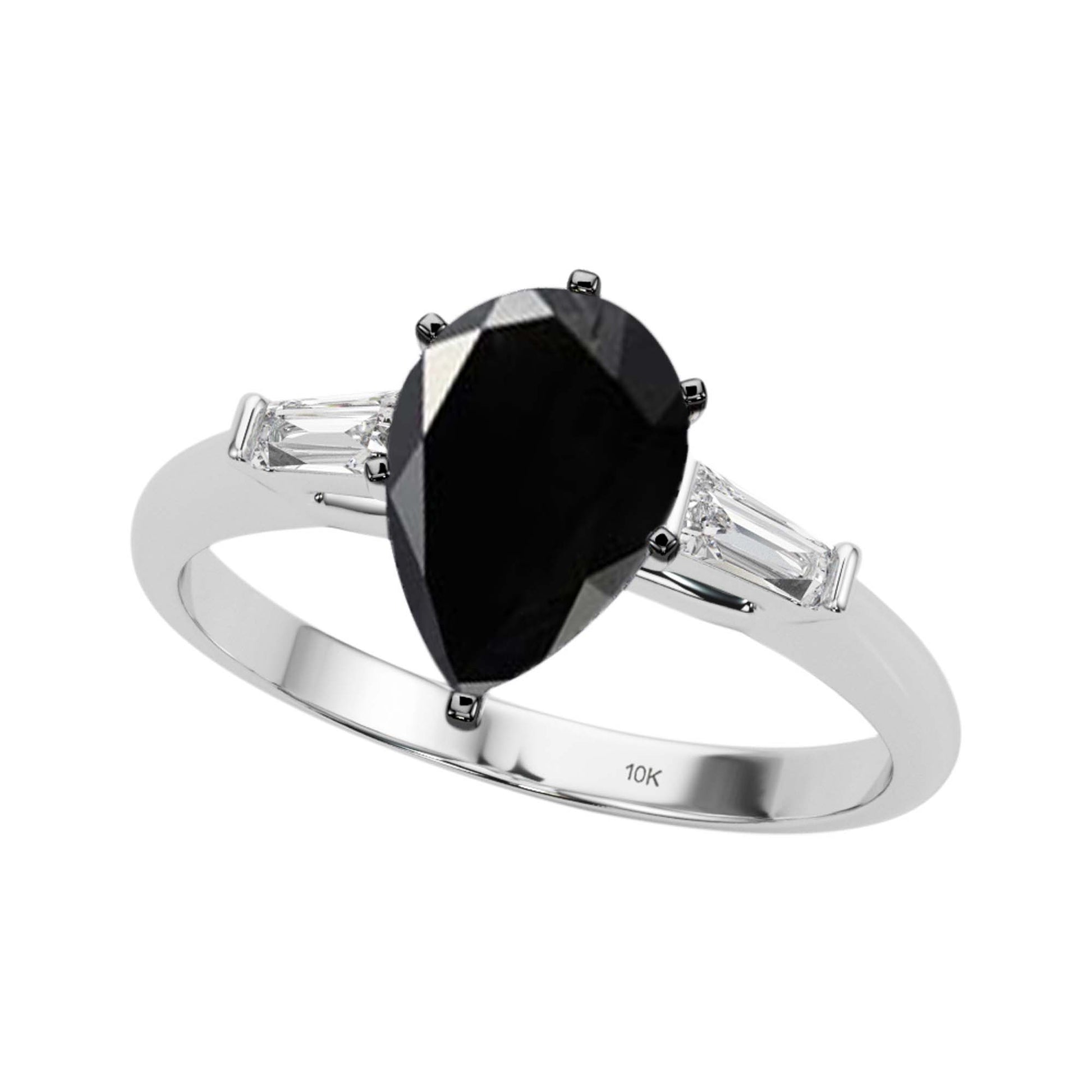 1.25 Carat Black Pear-Shaped and White Baguette Diamond Engagement Ring in 10K Gold for Women Mauli Jewels