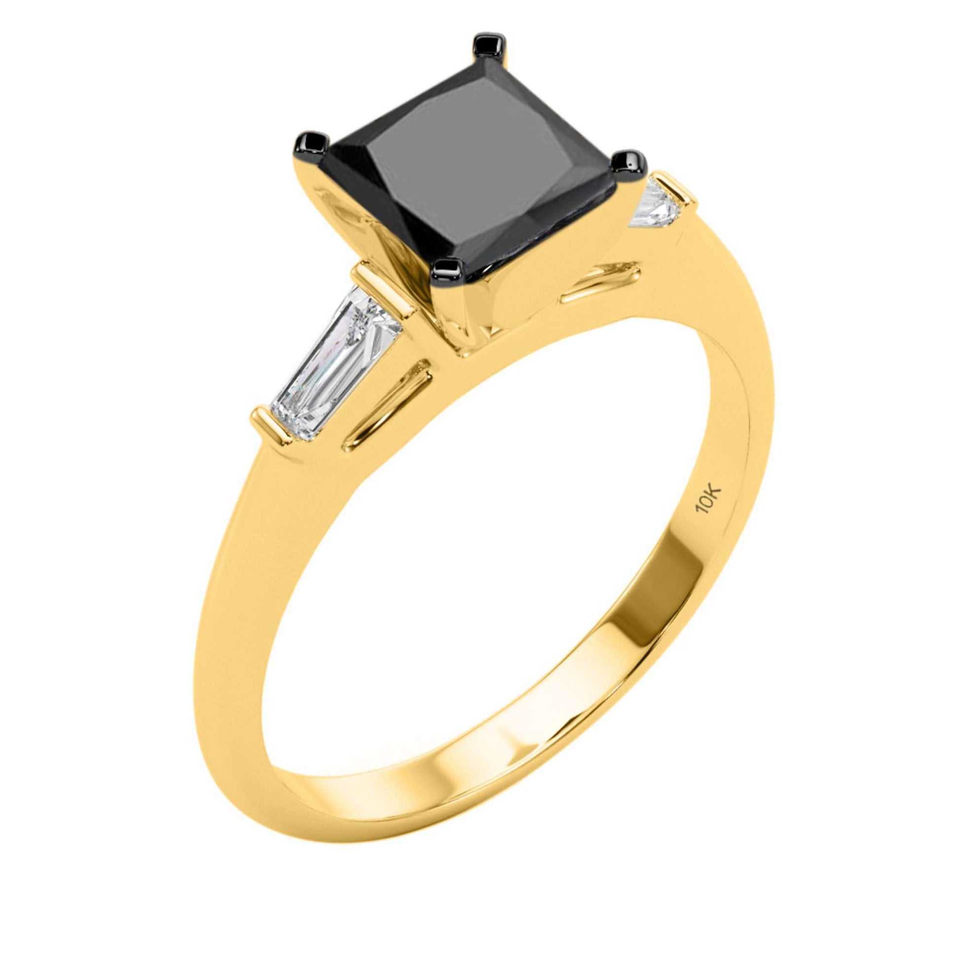 1.50 Carat Princess Black And White Baguette Diamond Engagement Rings For Women's In 10K Rose White Yellow Gold Mauli Jewels