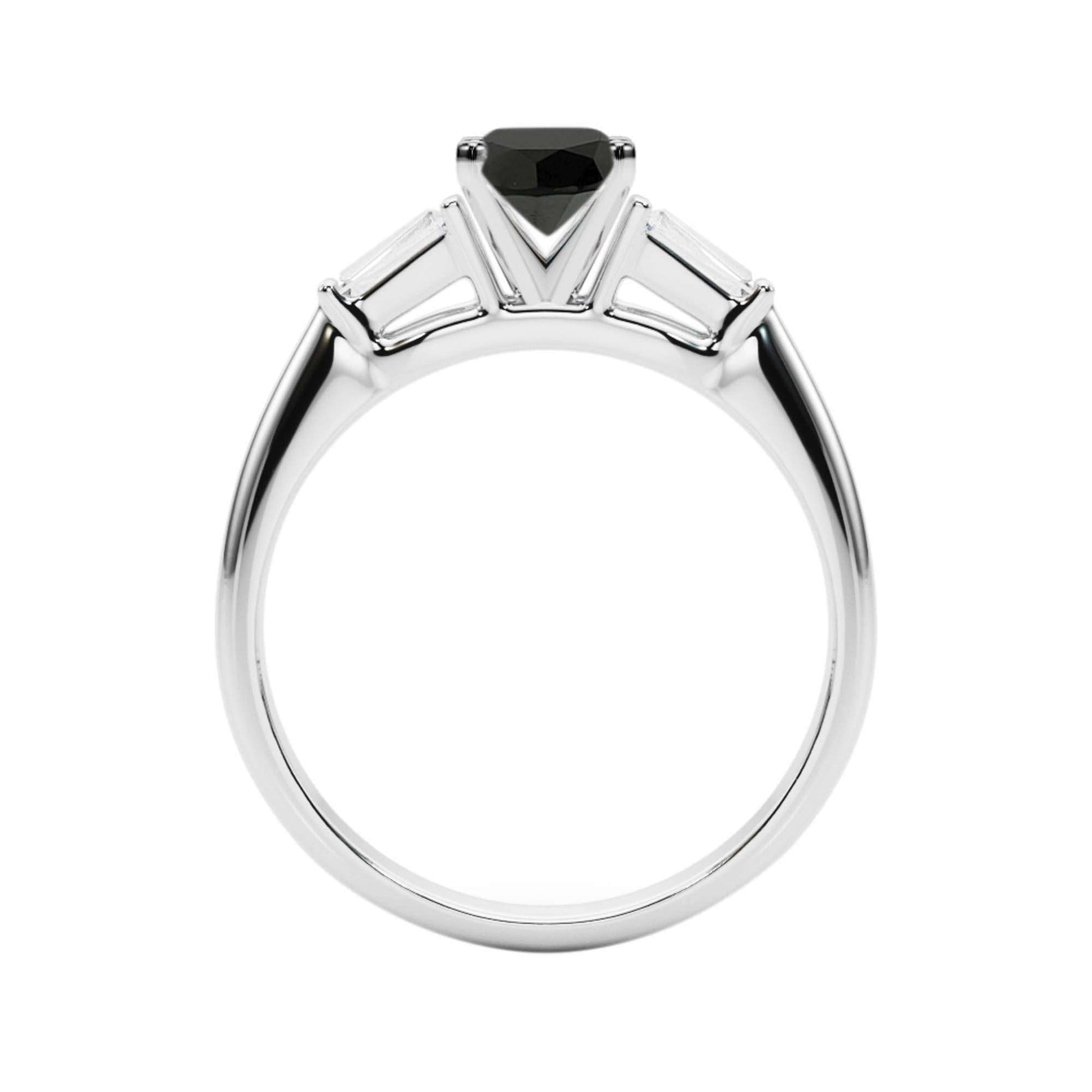 1.25 Carat Black Oval Diamond And White Baguette ( G-H/ V-S ) Diamond Engagement Rings In 10K Rose White Yellow Gold Mauli Jewels