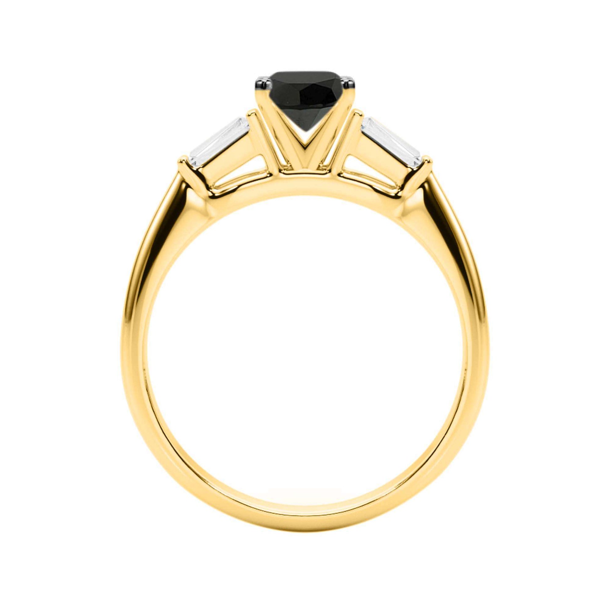 1.25 Carat Black Oval Diamond And White Baguette ( G-H/ V-S ) Diamond Engagement Rings In 10K Rose White Yellow Gold Mauli Jewels