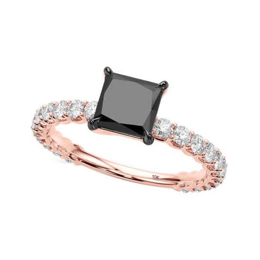 1.75 Carat Princess Cut Black And White Diamond Engagement Rings In 10K Solid Rose/ White and Yellow Gold Mauli Jewels