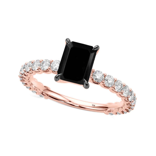 1.85 Carat Emerald Cut Black And White Round Diamond Engagement Rings In 10K Solid Rose/ White and Yellow Gold Mauli Jewels
