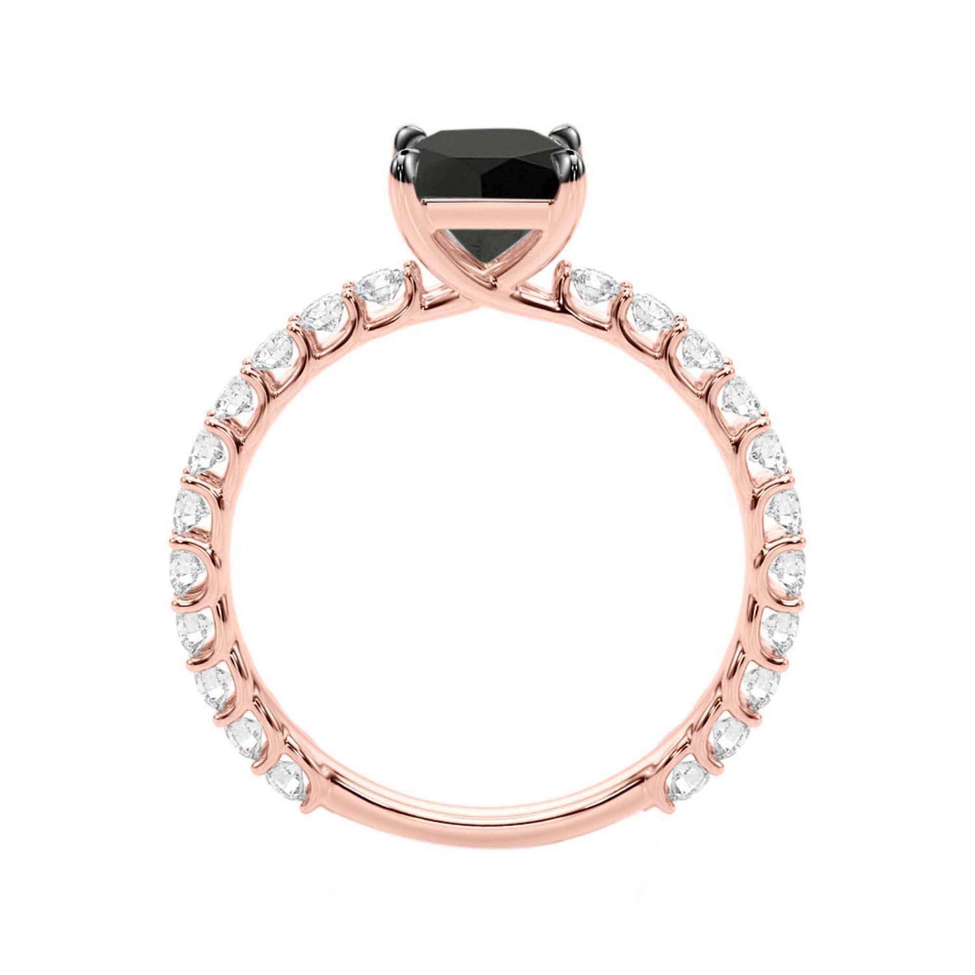 1.85 Carat Emerald Cut Black And White Round Diamond Engagement Rings In 10K Solid Rose/ White and Yellow Gold Mauli Jewels