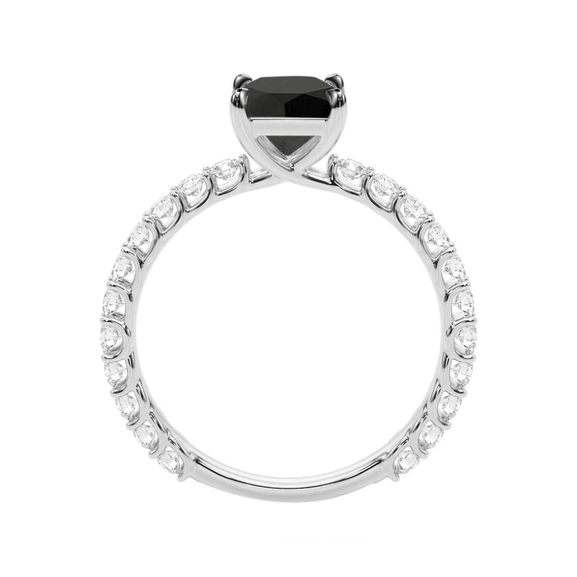 1.85 Carat Emerald Cut Black And White Round Diamond Engagement Rings In 10K Solid Rose/ White and Yellow Gold Mauli Jewels