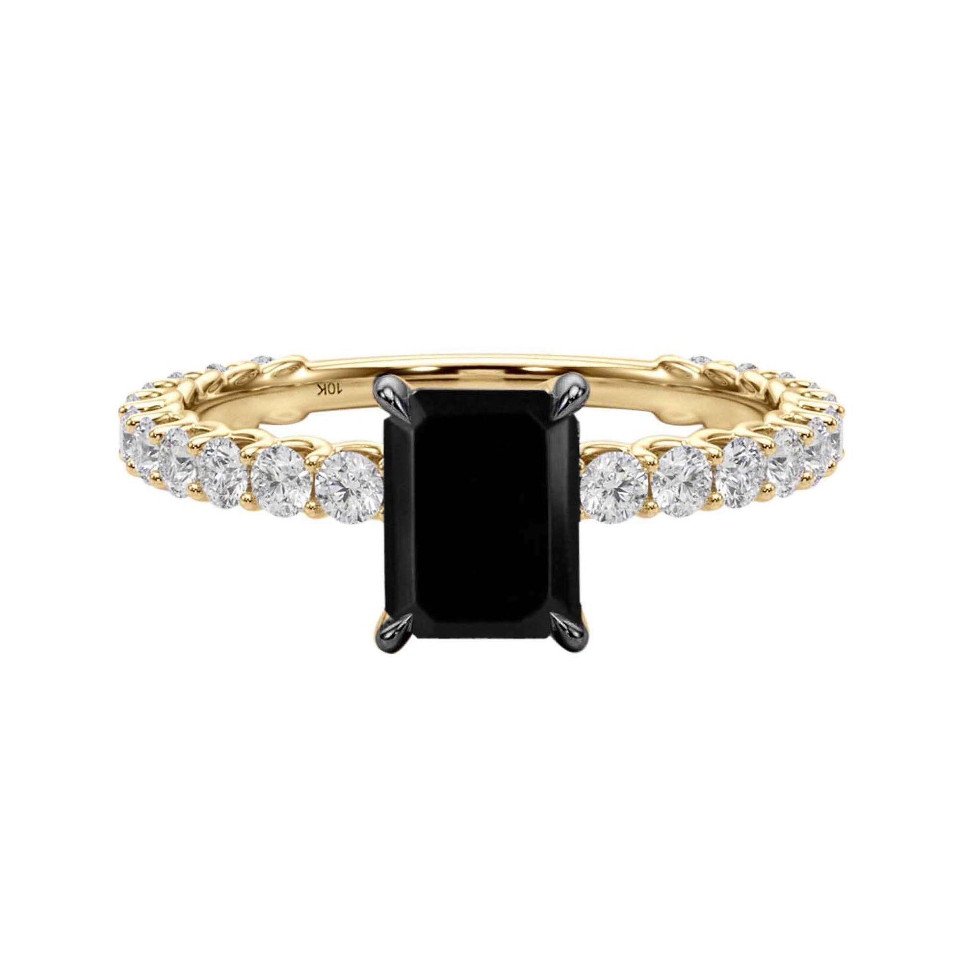 1.85 Carat Emerald Cut Black And White Round Diamond Engagement Rings In 10K Solid Rose/ White and Yellow Gold Mauli Jewels