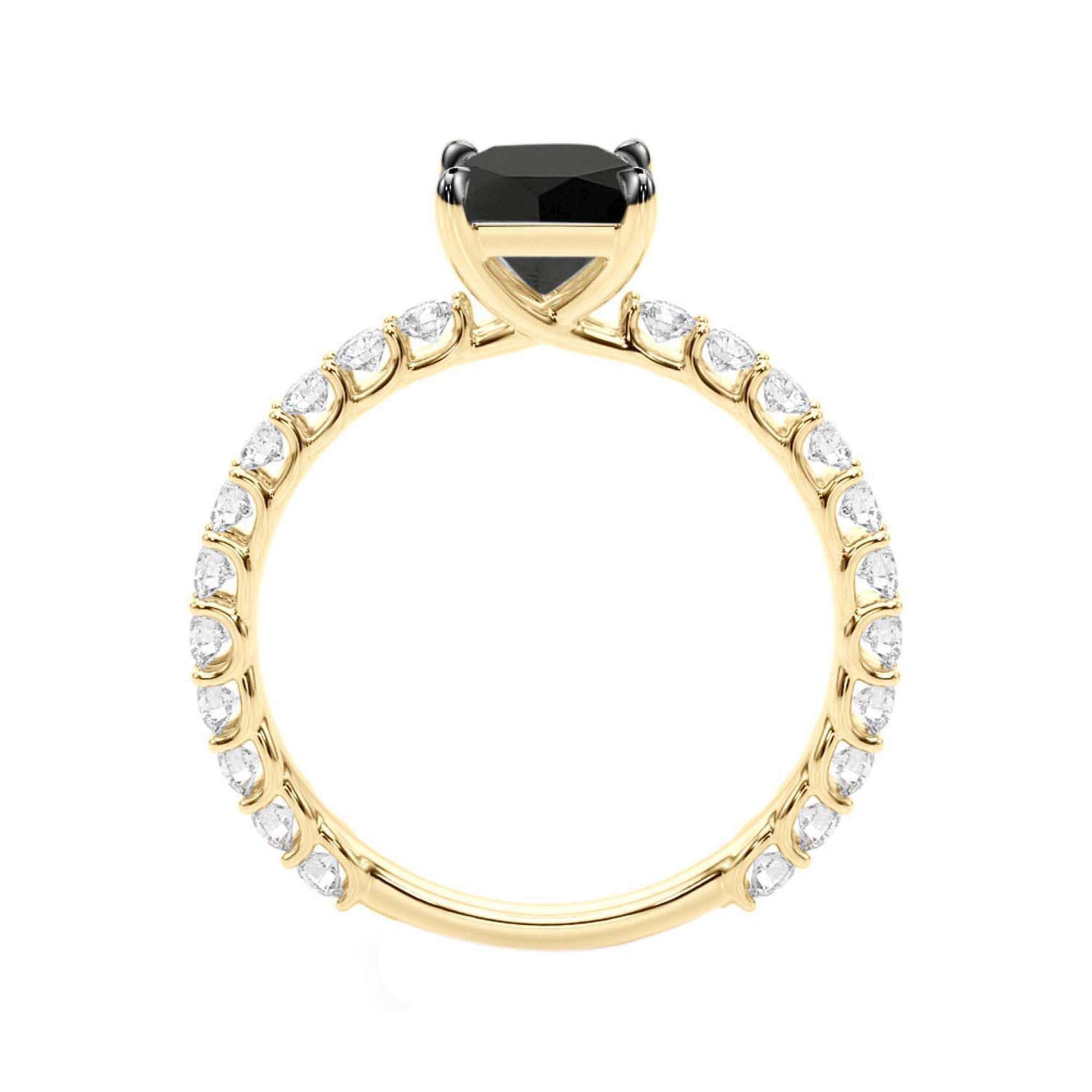 1.85 Carat Emerald Cut Black And White Round Diamond Engagement Rings In 10K Solid Rose/ White and Yellow Gold Mauli Jewels