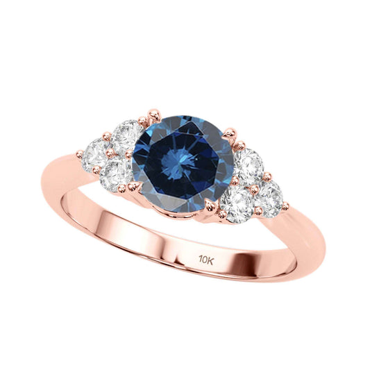 1.35 Carat Natural Blue And White Diamond Engagement Rings for Women's In 10K White Rose Yellow Gold Mauli Jewels