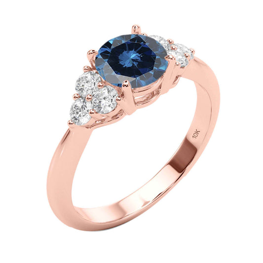 1.35 Carat Natural Blue And White Diamond Engagement Rings for Women's In 10K White Rose Yellow Gold Mauli Jewels