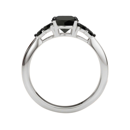 1.50 Carat Real Black Diamond Black Rhodium Plated Engagement Rings In 14K Solid Gold for women Mauli Jewels