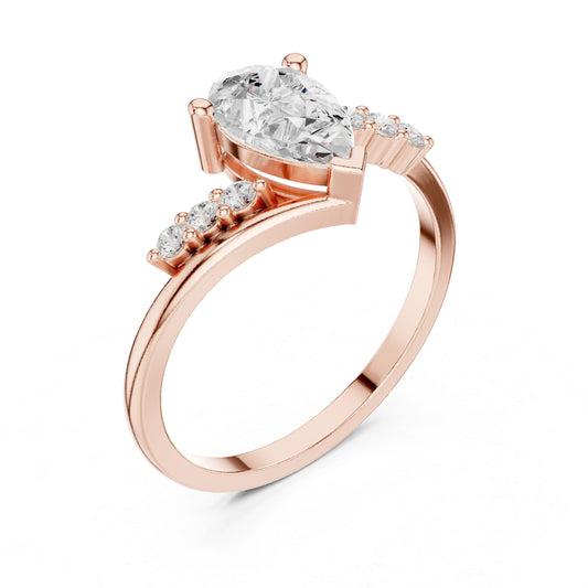 Mauli Jewels 10K Gold 0.85 Ct Lab Grown Diamond Engagement Ring for Women, EF-VS1 Pear Shape Center with Round Accent Stones, Rose, White & Yellow Gold