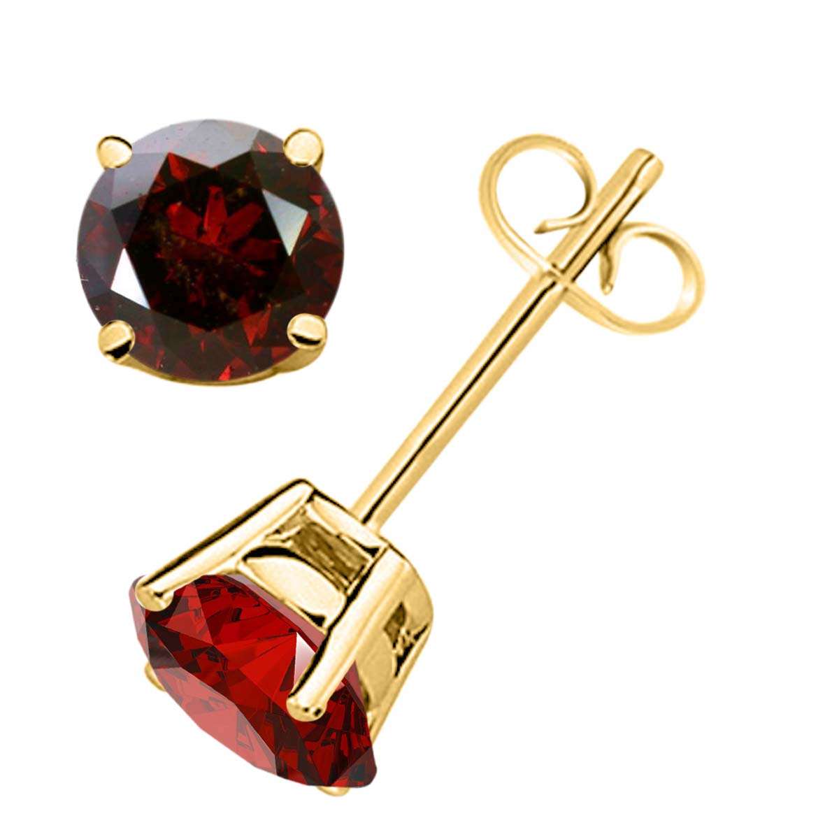 1.00 Carat Red Diamond Prong Set Stud Earrings For Women In 14K White & Yellow Gold Mauli Jewels
