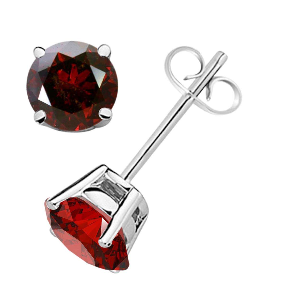 Maulijewels 1.50 Carat Prong Set Natural Red Diamond Stud Earrings For Women In 14K White & Yellow Gold Mauli Jewels