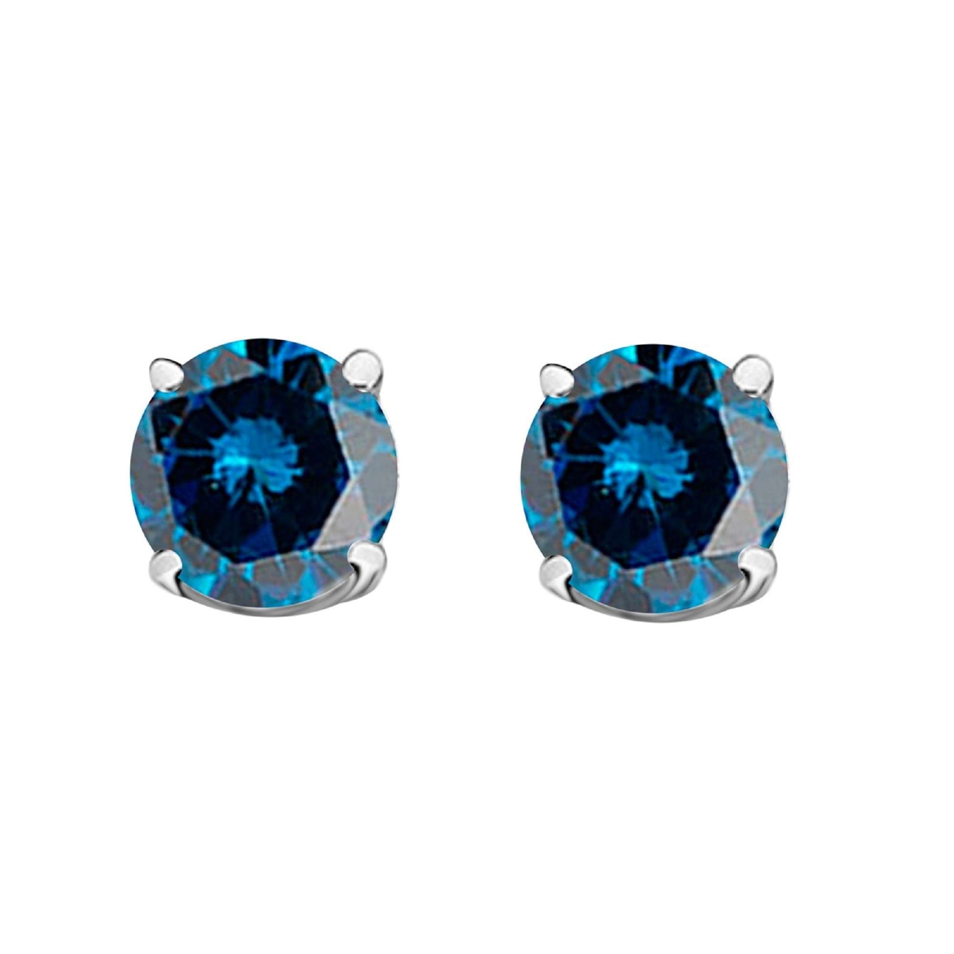 0.20 Carat Round Blue Diamond Stud Earrings for Women in 14K Solid White & Yellow Gold Mauli Jewels
