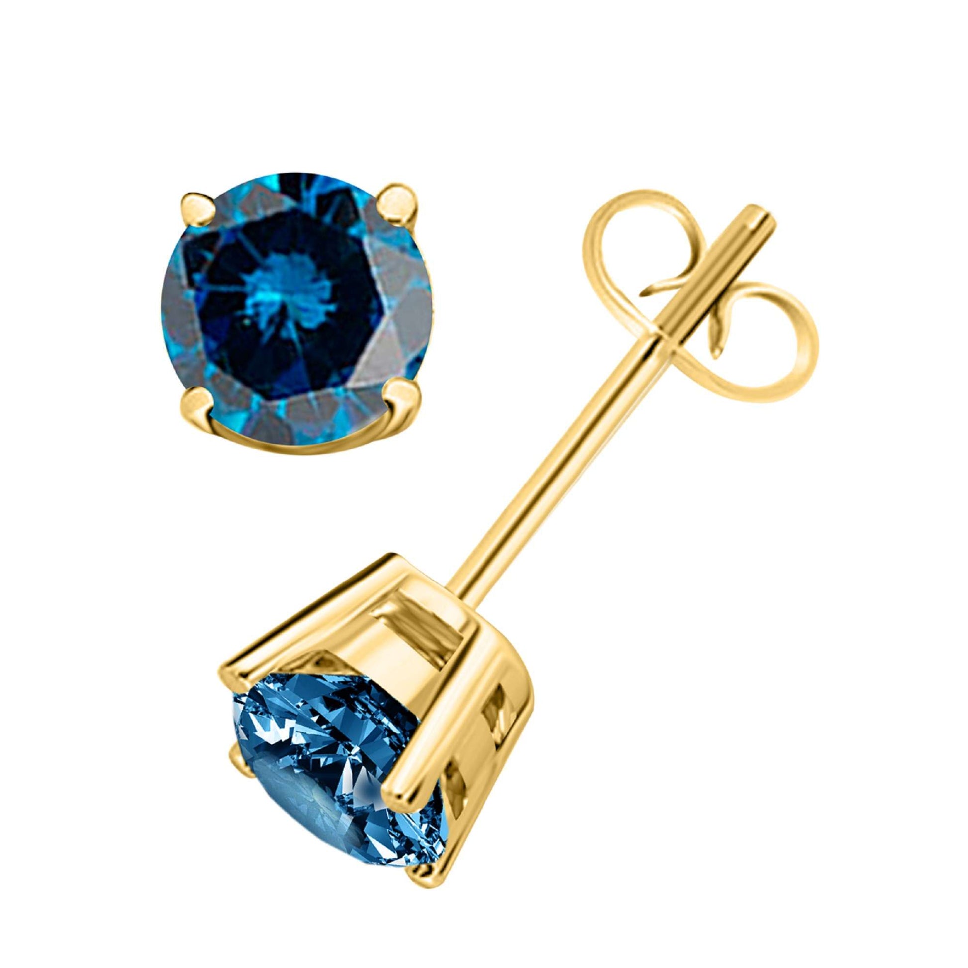0.20 Carat Round Blue Diamond Stud Earrings for Women in 14K Solid White & Yellow Gold Mauli Jewels