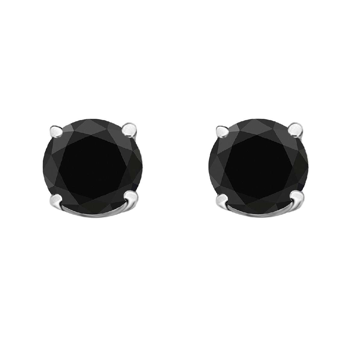 Black Diamond 14K White & Yellow Gold Prong Set Stud Earrings For Women Comes With a Secure Push Back Mauli Jewels
