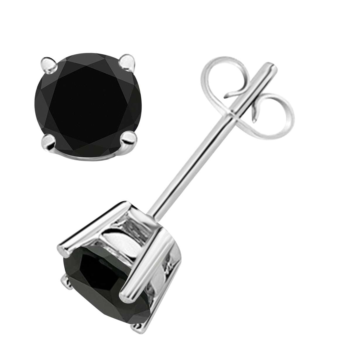 Black Diamond 14K White & Yellow Gold Prong Set Stud Earrings For Women Comes With a Secure Push Back Mauli Jewels