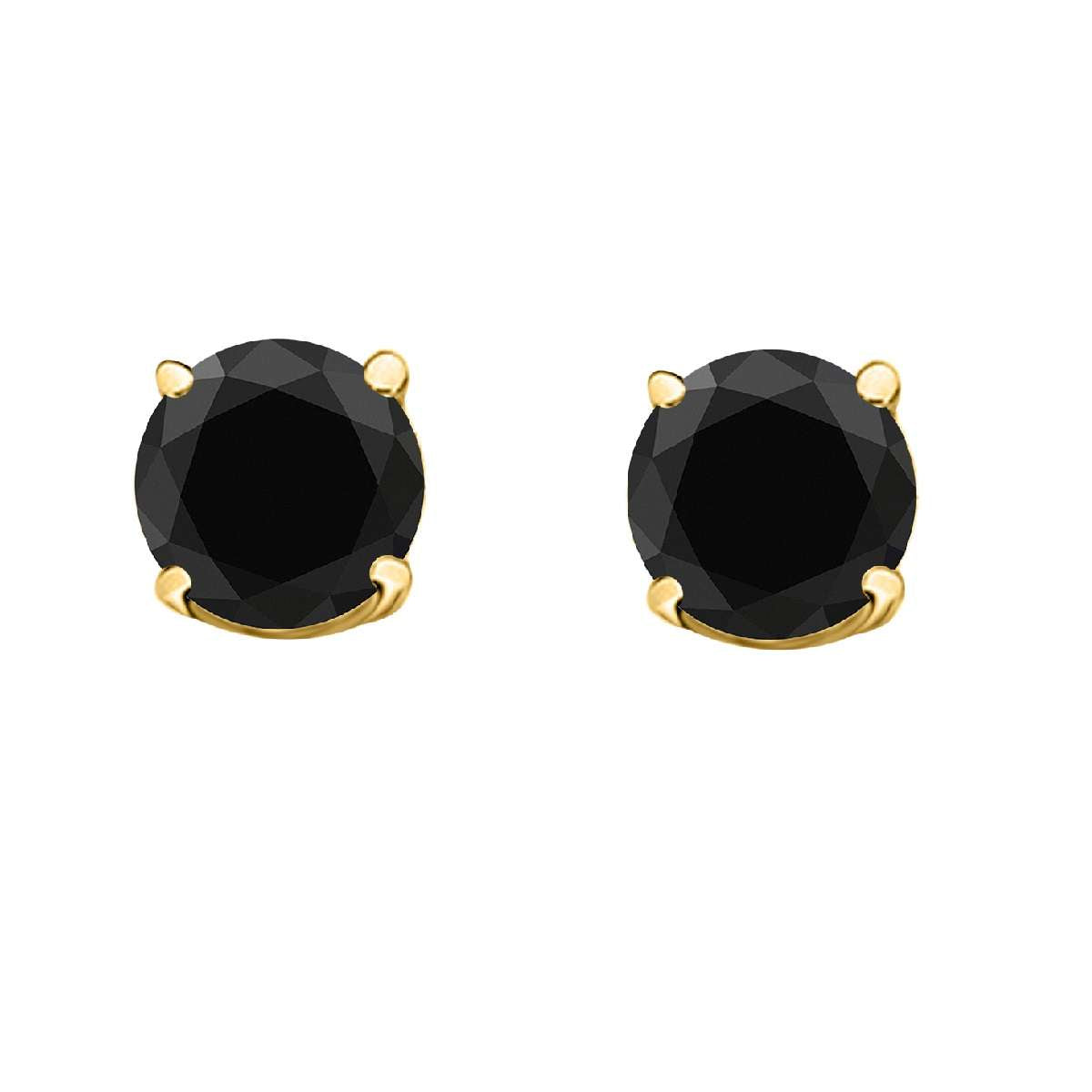 Black Diamond 14K White & Yellow Gold Prong Set Stud Earrings For Women Comes With a Secure Push Back Mauli Jewels