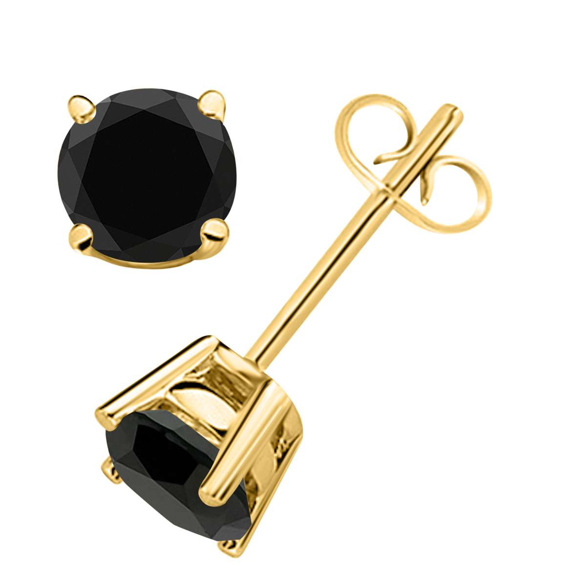 Black Diamond 14K White & Yellow Gold Prong Set Stud Earrings For Women Comes With a Secure Push Back Mauli Jewels