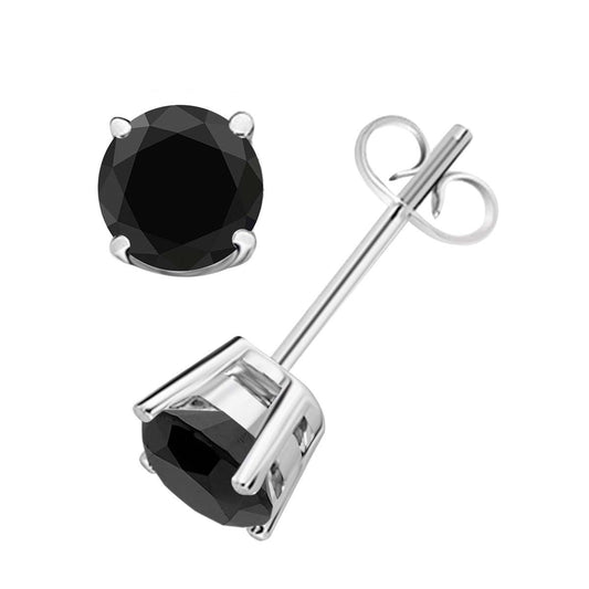 14K White & Yellow Gold 0.50 Carat Black Diamond Prong Set Stud Earrings for Women With Secure Backs Mauli Jewels