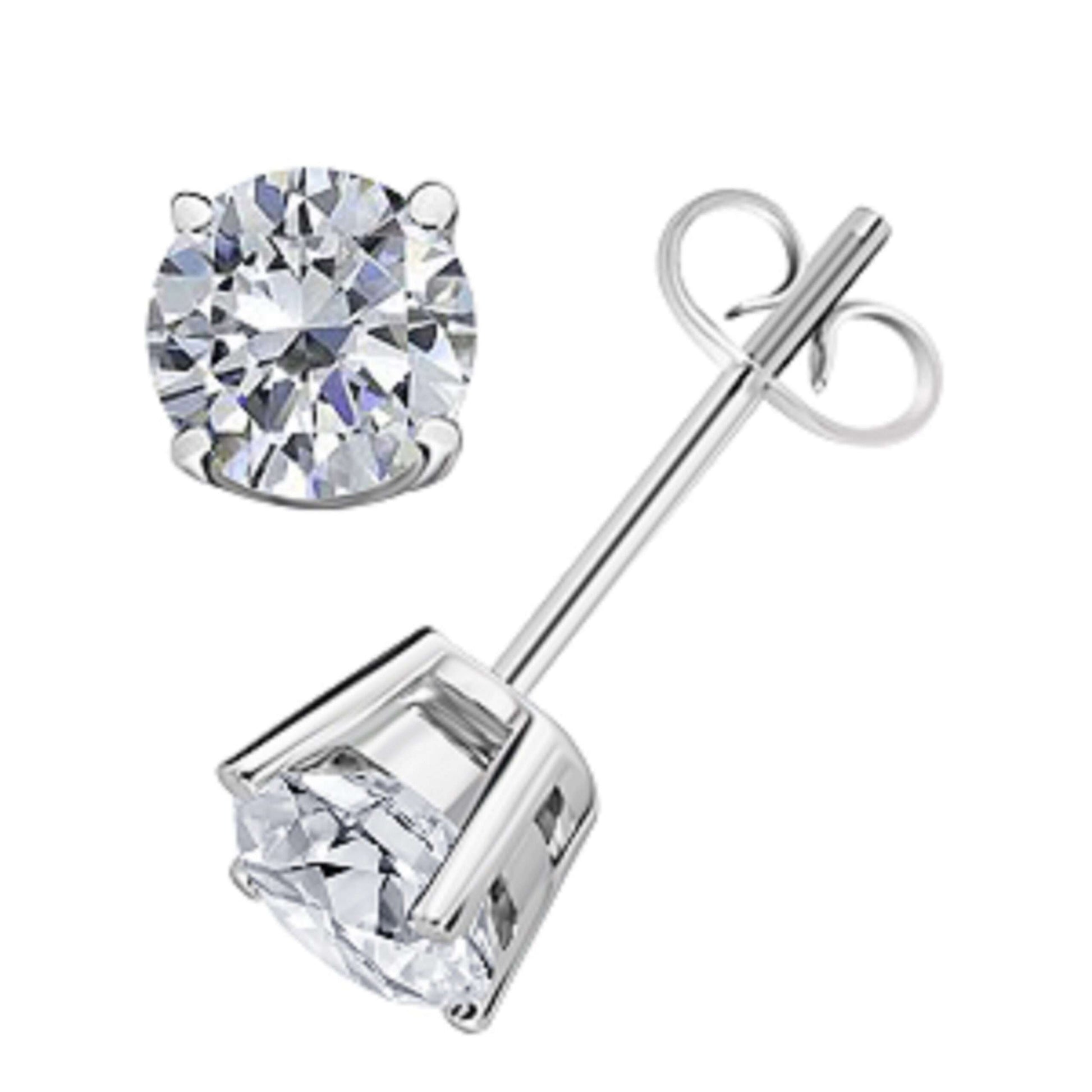 0.60 Carat White Diamond ( I-J / I1-I2 ) Prong Set Stud Earrings In 14K Yellow & White Gold With Secure Push Backs Mauli Jewels