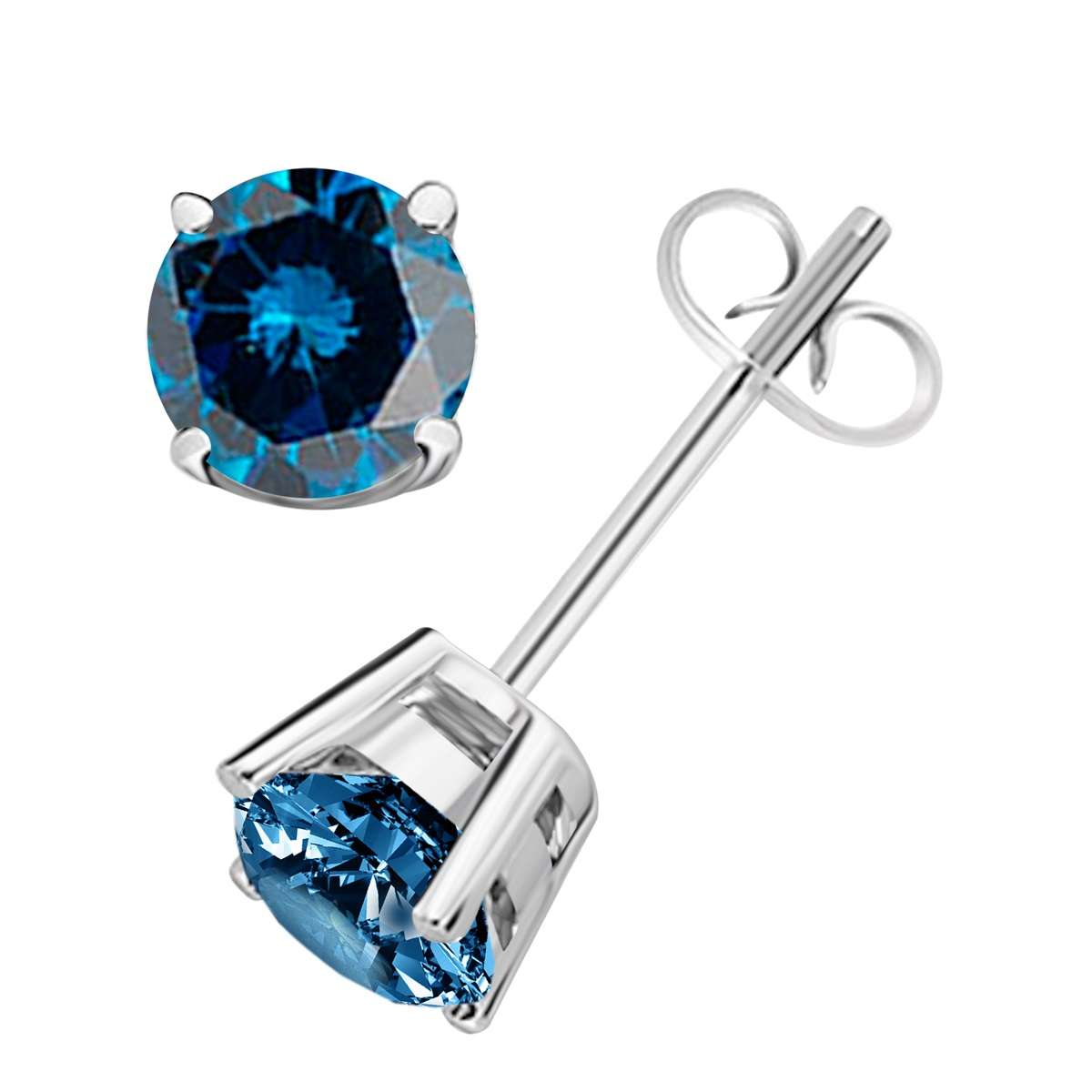 0.60 Carat Round Blue Diamond Prong Set Stud Earrings For Women In 14K White & Yellow Gold Mauli Jewels