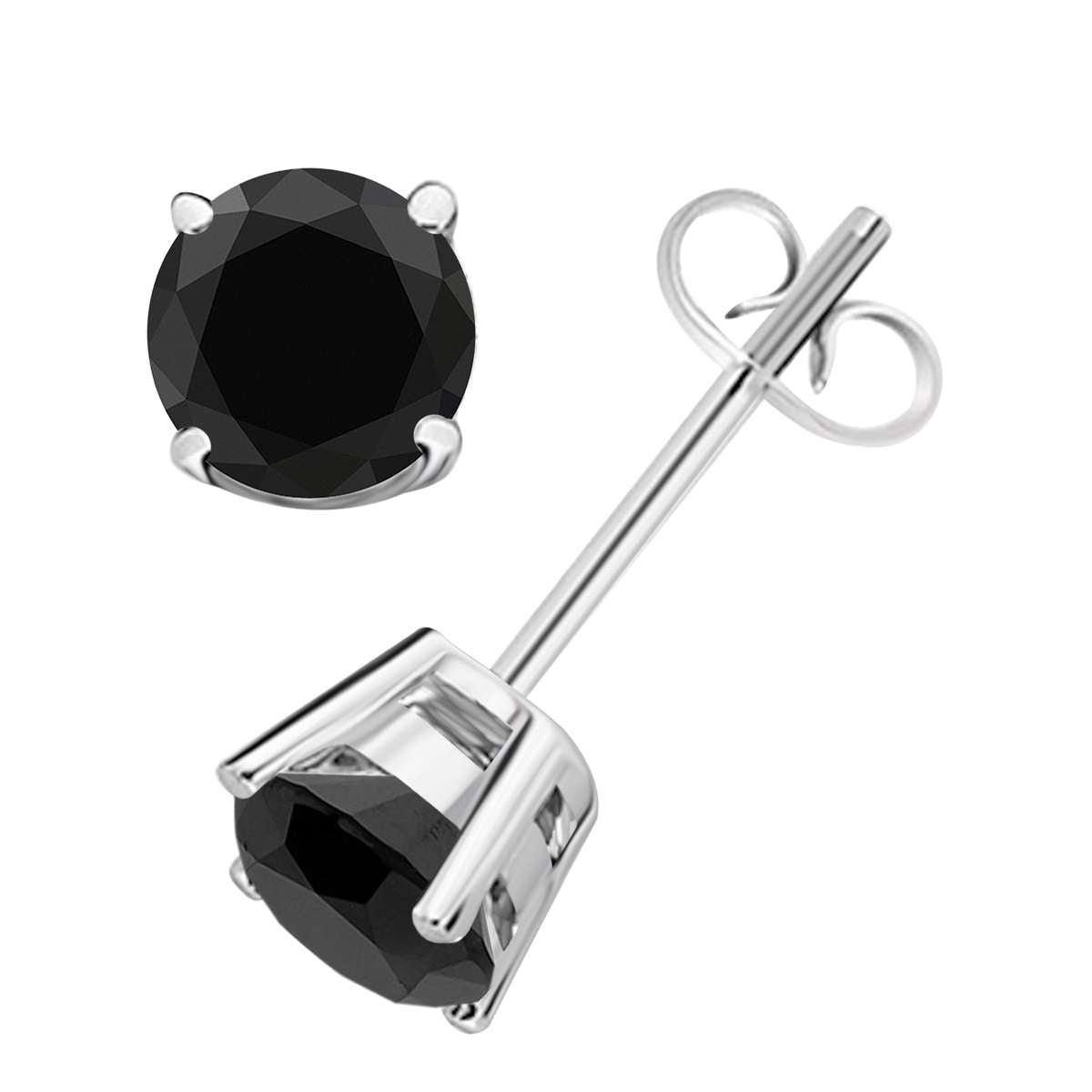 Maulijewels Black Diamond Stud Earrings For Women In 14K White & Yellow Gold With Secure Backs Mauli Jewels