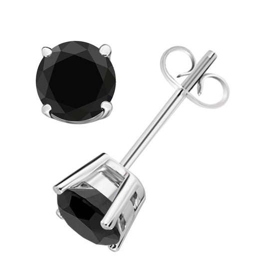 Maulijewels Black Diamond Stud Earrings For Women In 14K White & Yellow Gold With Secure Backs Mauli Jewels